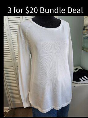 Sogi White Sweater 100% Cotton Zip Back Women's Small Relaxed Fit Loungewear